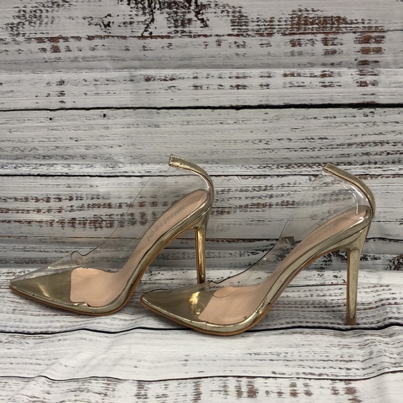 Miss Heel Clear and Gold Heels - Picture 1 of 12